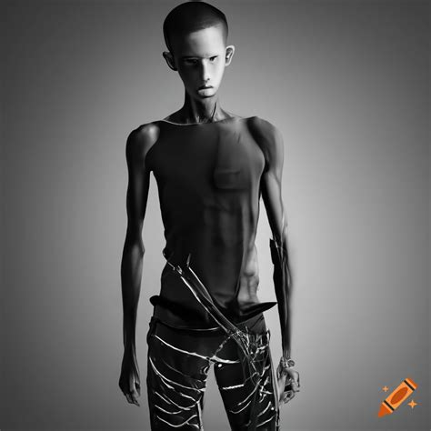 Photorealistic Image Of A Skinny Male Android With Wires Music