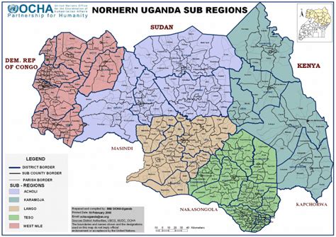 Map of uganda area hotels: Northern Uganda Sub Regions - Uganda | ReliefWeb
