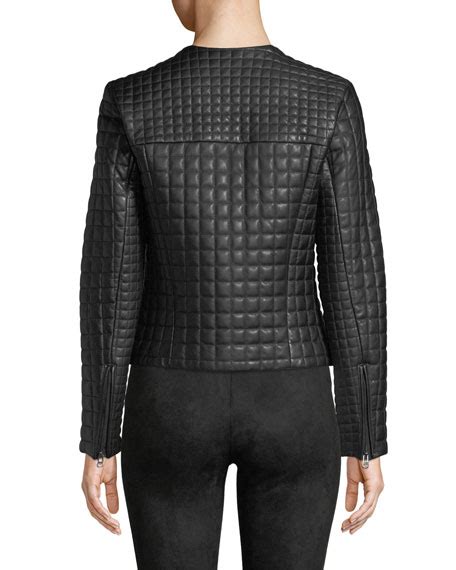 Cole Haan Quilted Collarless Leather Moto Jacket Neiman Marcus
