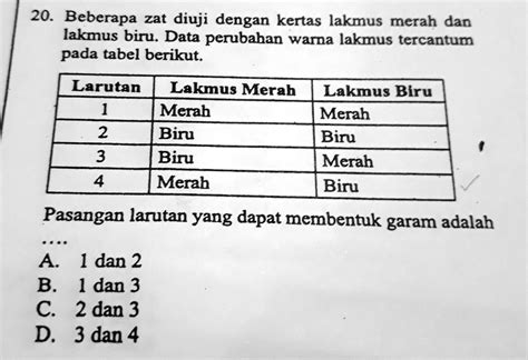 SOLVED Pasangan Larutan Yang Dapat Membentuk Garam Adalah Beberapa Zat Diuji Dengan Kertas