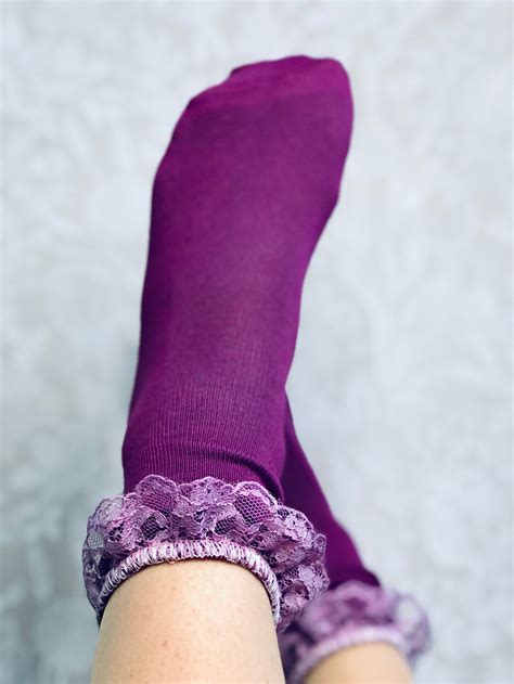 Purple Lace Frilly Socks Lace Socks Purple Socks Socks Etsy