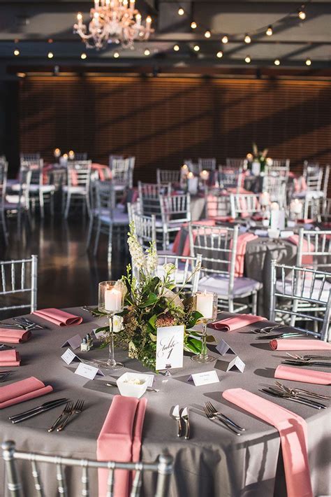 Pink And Gray Wedding Reception At The Bridge Building Burgundy And