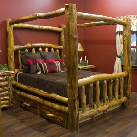 King add warmth and charm to your home or retreat with these cedar log beds. Rustic Aspen Log Canopy Bed