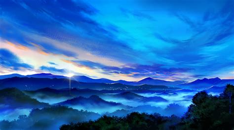 Blue Landscape Mugon Nobody Original Scenic Signed Sky