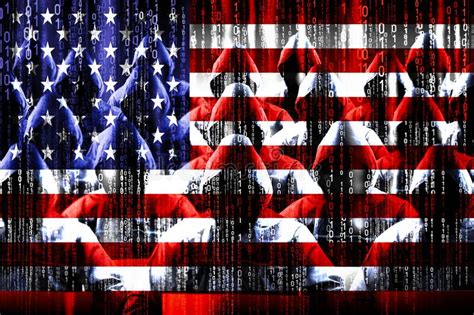Anonymous Hooded Hackers Flag Of United States Of America Binary Code