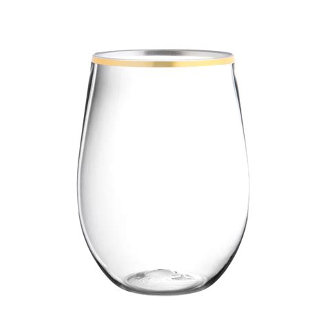 16 Oz Clear Stemless Wine Goblets With Gold Rim 6 Pack Posh Setting