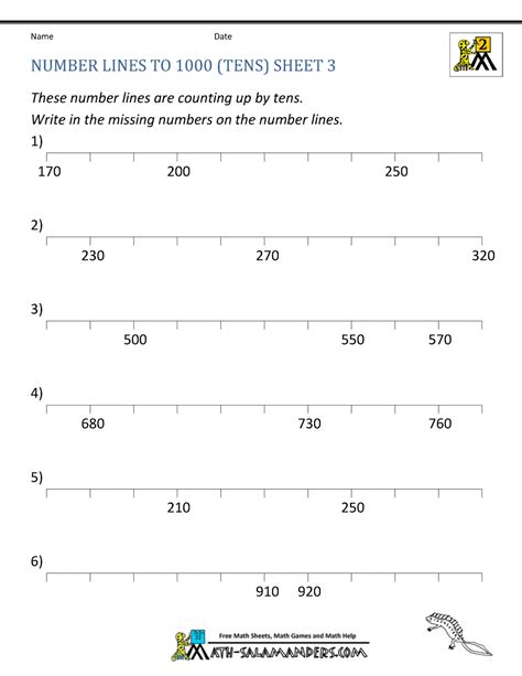 Free Number Line Worksheets Counting By Tens
