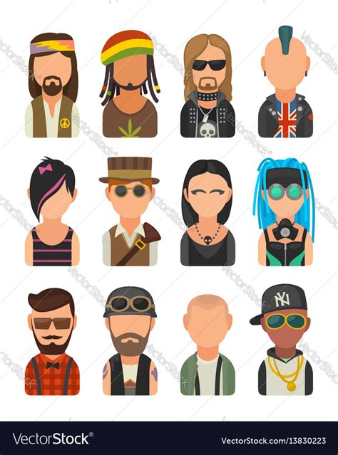 Set Icon Different Subcultures People Hipster Vector Image