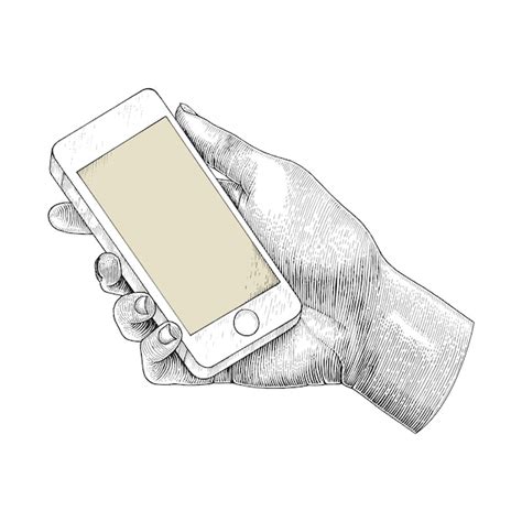 Premium Vector Hand Holding Smartphonehuman Hand Drawing Engraving