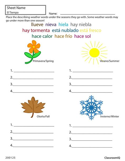 12 Preschool Seasons In Spanish Worksheet In 2020 Spanish Worksheets