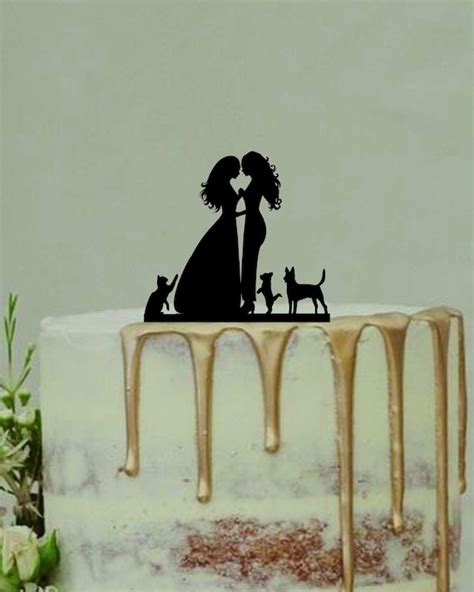 Lesbian Wedding Cake Topper With Cat And Two Dog Same Sex Etsy