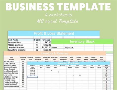 business excel template profit loss inventory expense