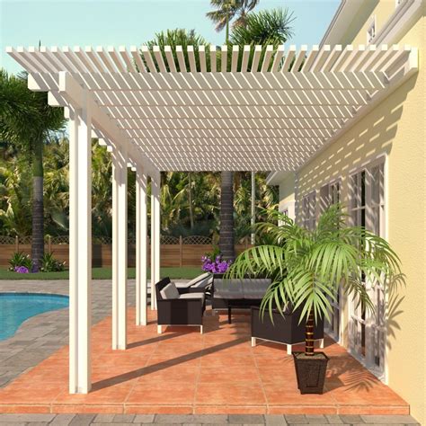 10 Ft Deep X 20 Ft Wide White Attached Aluminum Pergola 4 Posts
