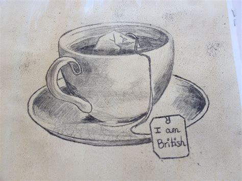 Tea Stained Teacup Sketch Using Oil Pastel Tracing Pencil Art