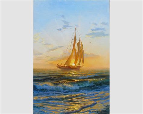Sailboat Painting By Alexander Shenderov Large Ocean Painting Etsy