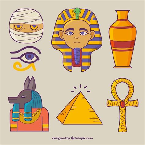Hand Gezeichnete Gypten Symbole Und G Tter Sammlung Kostenlose Vektor