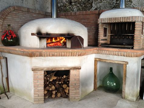 An Outdoor Pizza Oven With Firewood In The Front And Brick On The Back Side