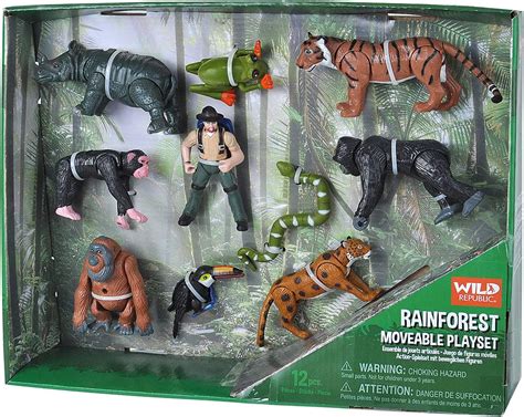 Wild Republic Rainforest Moveable Action Playset Jungle Animals Kids