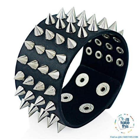 Unisex Studded Punk Wristbands One Color On Style Black With 4 Rows