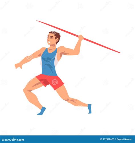 Javelin Thrower Male Athlete Character In Sports Uniform Ith Spear