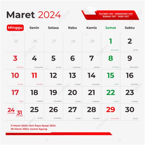 Kalender Maret 2024 Lengkap Dengan Tanggal Merah Hari Raya Jawa Dan