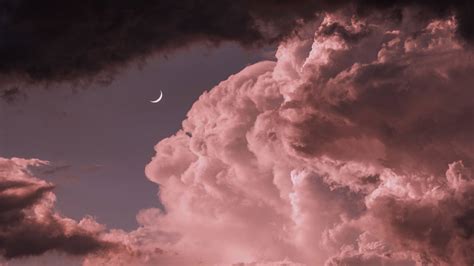 Pink Sky Clouds Moon Sunset Free Wallpapers For Apple IPhone And Samsung Galaxy