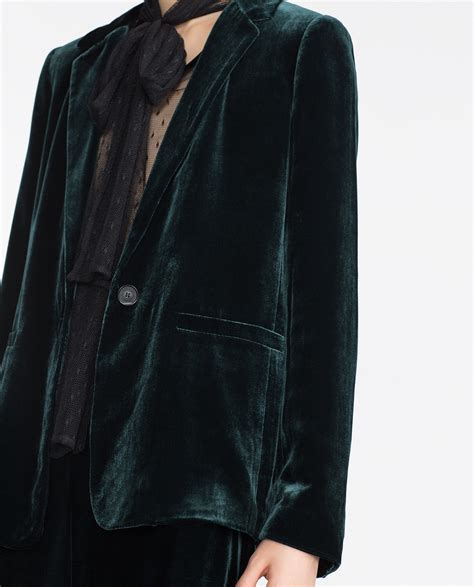 Zara Green Velvet Studio Jacket In Green Lyst