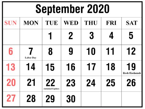 September 2020 Holidays Calendar Template September Calendar