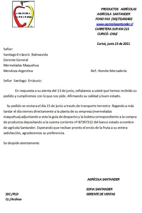 Agrícola Santander Carta De Remision Sofia Santander