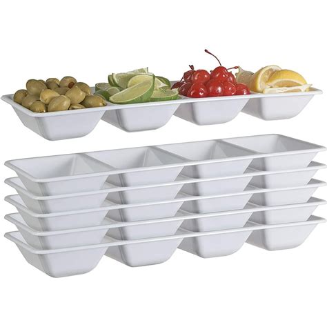 6 White Plastic Compartment Tray For Parties Heavy Duty Serving Tray