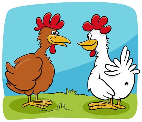 Cartoon Two Hens Farm Birds Characters Talking 1945247 Vector Art At