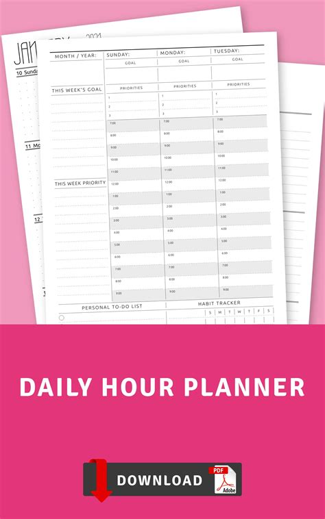 Hourly Planner Printable Weekly Planner Printable Undated Etsy