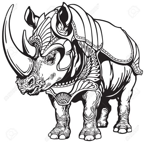 Vector Rhino Or Rhinoceros In The Armor Black And White Tattoo
