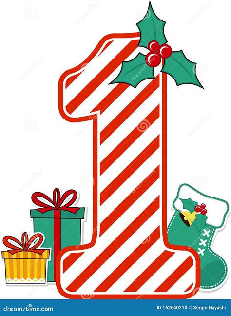 Christmas Decoration Number 1 With Candy Cane Pattern Stock Vector