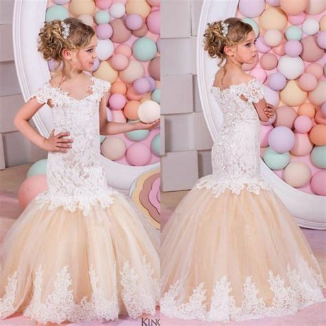 Details About Flower Girl Dresses Lace Mermaid Princess Birthday Party Ball Gowns Custom Made