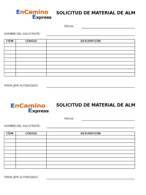 Formato Entrega De Materiales