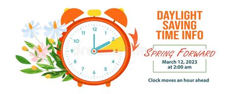 Daylight Saving Time Begins Concept Banner Spring Forward Time Change Clocks Ahead Stock