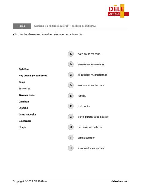 Ejercicio de verbos regulares Presente de indicativo Gramática