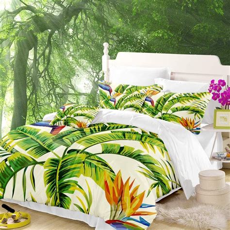 Arl Home Tropical Bedding Rainforest Duvet Cover Queen Size Green Plant