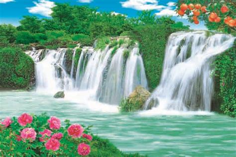 Beautiful Scenery Waterfall Paper Painting Buy Natural