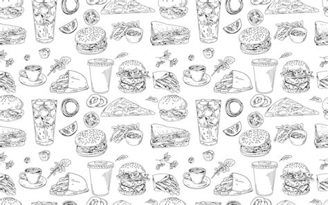 Premium Vector Seamless Pattern With Burgers And Fast Food