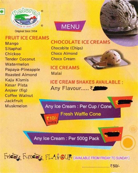 menu of naturals ice cream c scheme jaipur magicpin