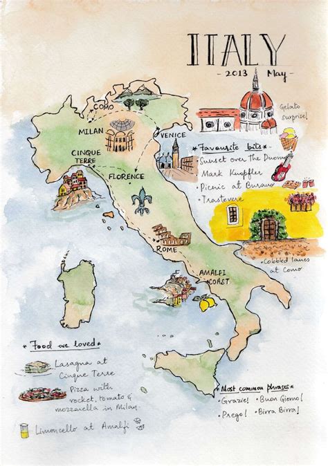 Italy Illustrated Map Illustrated Map Italy Illustration Map Painting