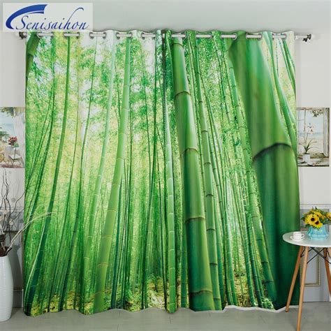 Senisaihon 3d Blackout Curtains Green Bamboo Forest Scenery Pattern