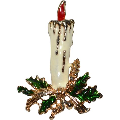 Enamel Christmas Candle Pinbrooch From Kitschandcouture