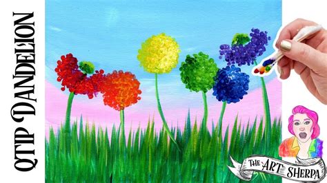 Rainbow Dandelion Cotton Swabs Technique Beginners Easy Painting 5 Min