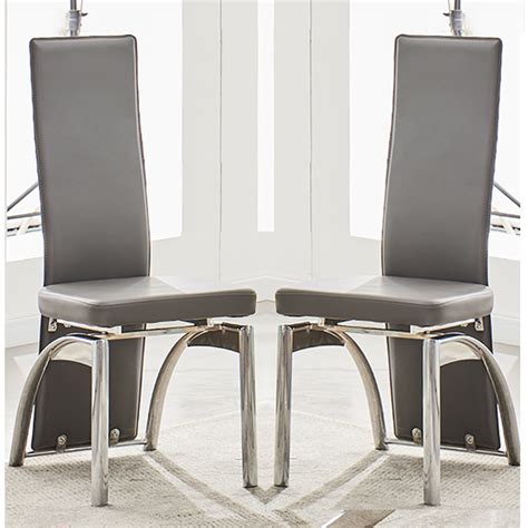 Save 23 Romeo Grey Faux Leather Dining Chairs With Chrome Legs In