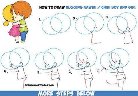 How To Draw Chibi Girl And Boy Hugging Cute Kawaii Cartoon Children Hugging In Easy Steps