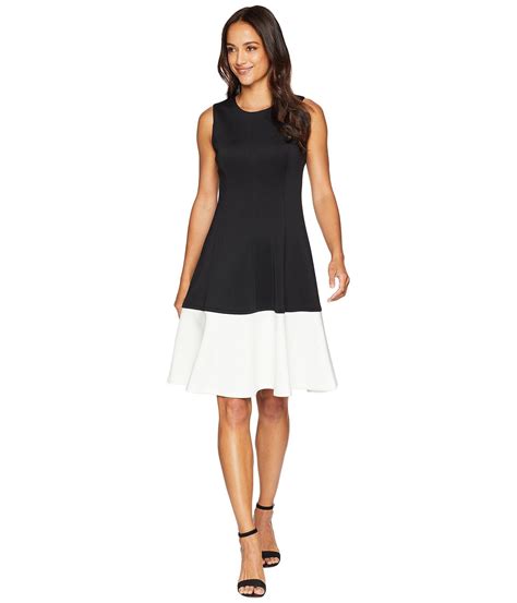 Calvin Klein Synthetic Color Block Fit Flare Dress Cd8m14el Black