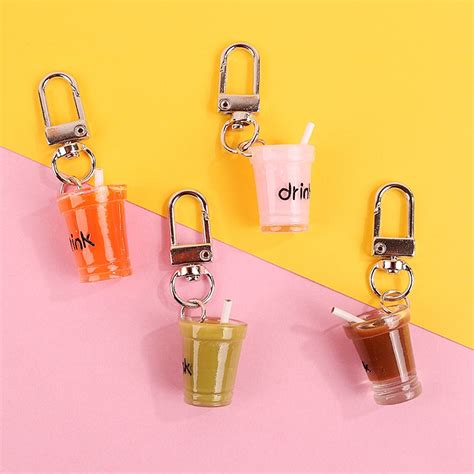 cute new handmade simulation soft drink keychain mini tapioca tea beverage bubble tea pendant